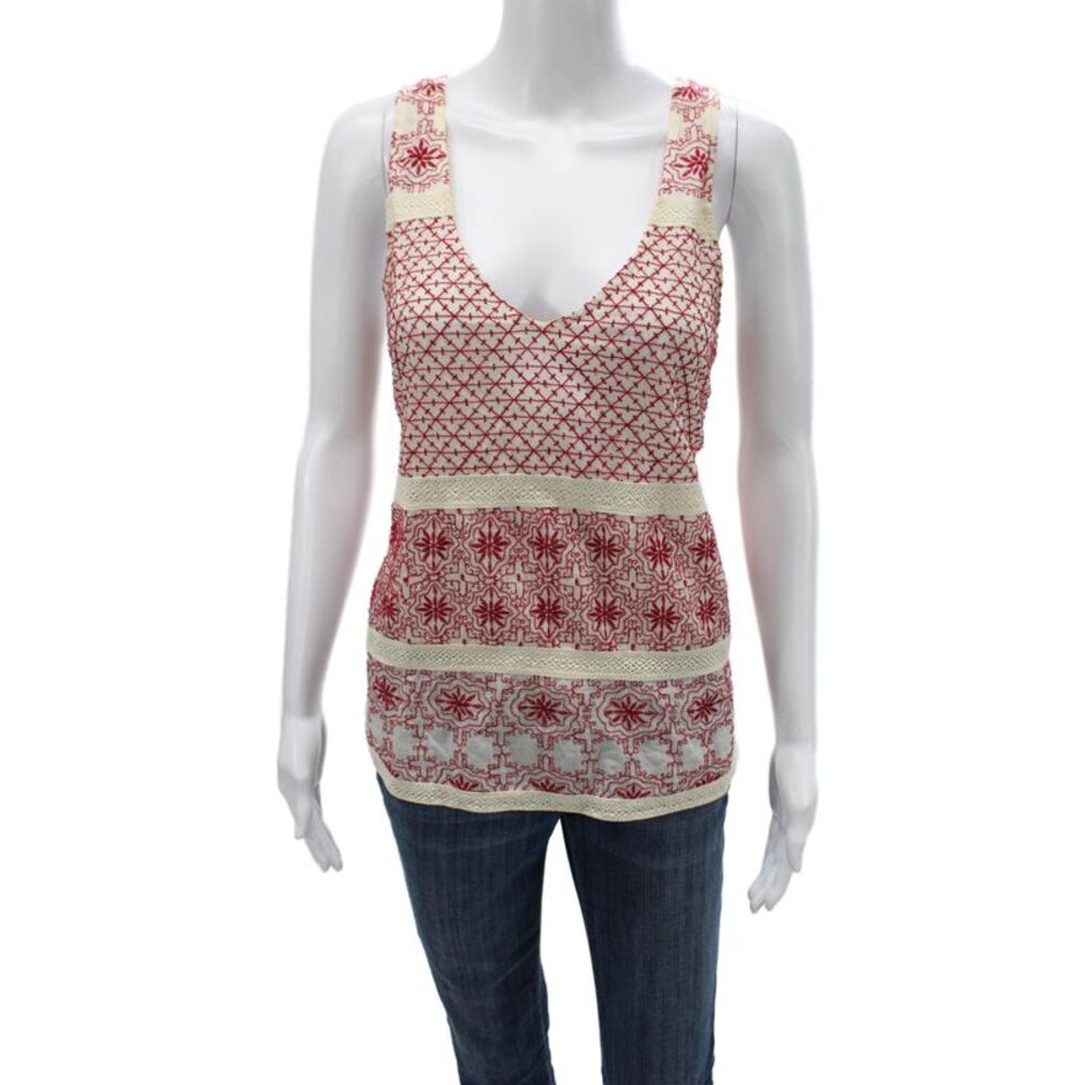 Velvet by Graham & Spencer Womens Red Geometric V Neck Camisole Cotton Size S